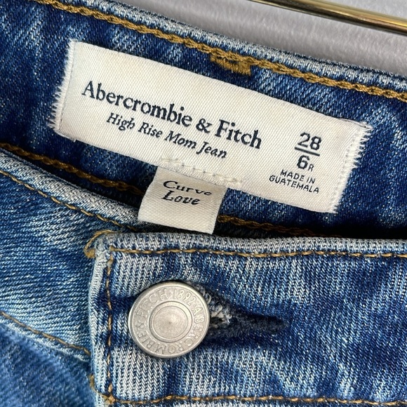 Abercrombie & Fitch Curve Love High Rise Mom Jean Blue Medium Wash Distressed 28 - Picture 7 of 11